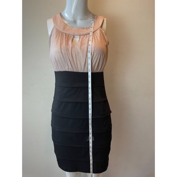 En Focus Womens Sheath Dress Layered Bottom 560021G Round Neck Black Peach SZ 6P - Picture 3 of 6